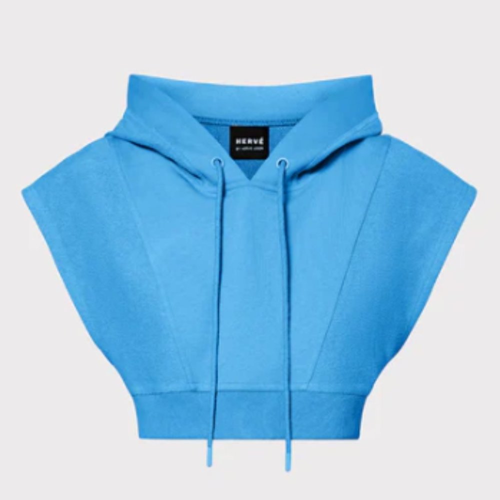 Hervé by Hervé Léger Cropped Paneled Hooded Sweatshirt in Blue Size Small - Picture 5 of 16